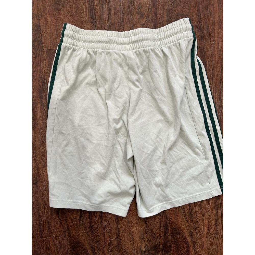 adidas Essentials 3-Stripe Shorts Mens Medium White Green French Terry - Picture 2 of 4